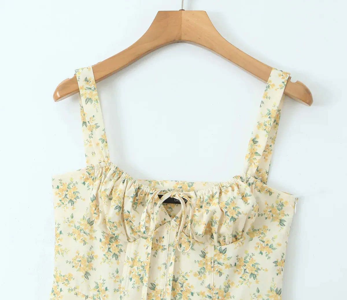 Floral Tie-Up Frill Midi Dress