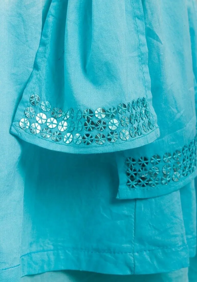 Girls Aqua Dyed Double-layered Back Belted Skirt