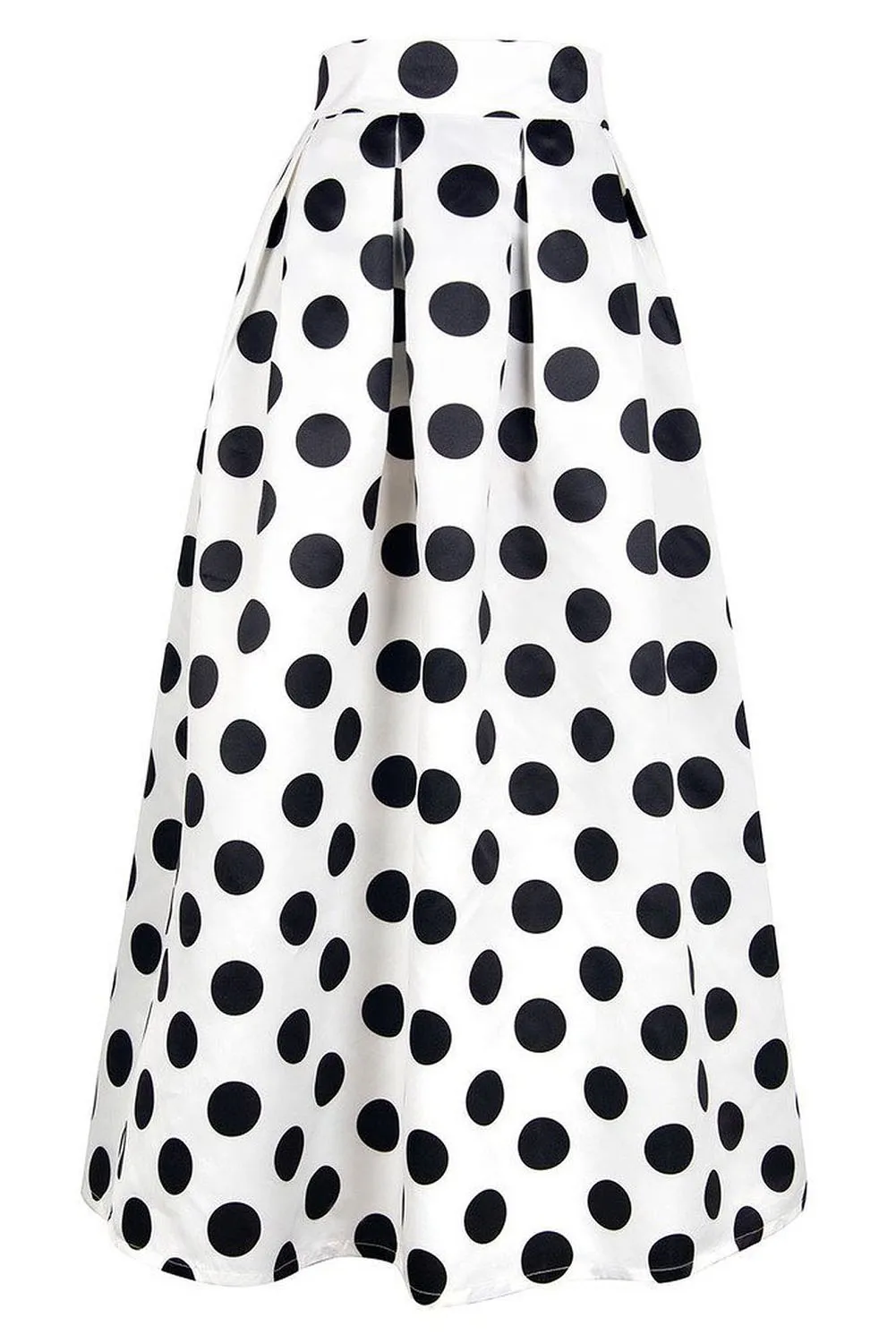 High Waist Polka Dot Print Pleated Maxi Skirt