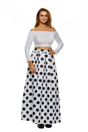 High Waist Polka Dot Print Pleated Maxi Skirt