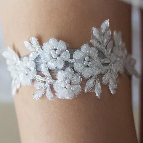 Ivory or Off-White Non-Slip Wedding Garter - The Beaded Jamie