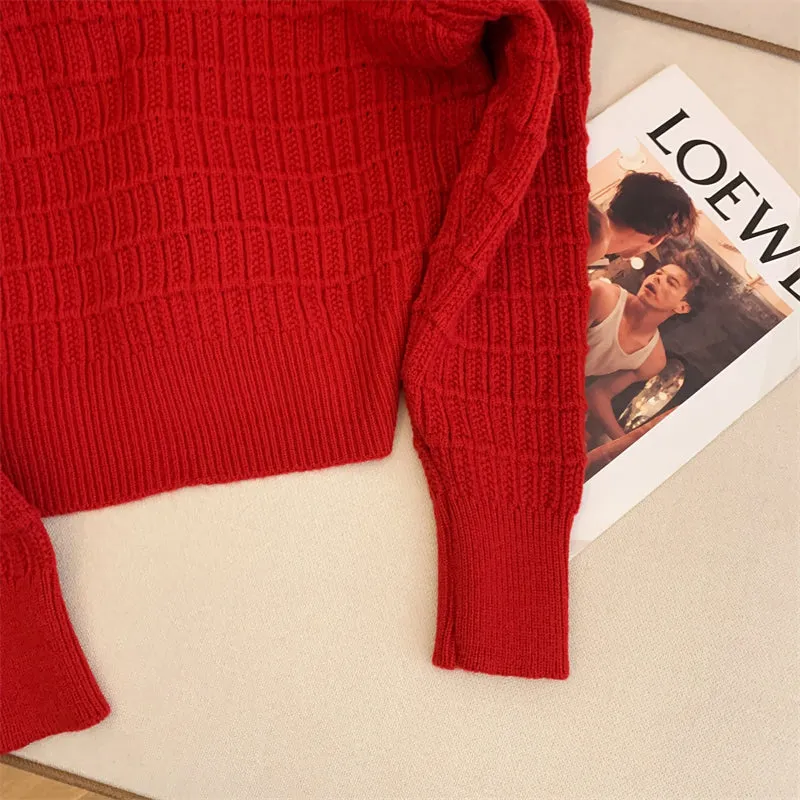 Lace Trim Neckline Christmas Red Cardigan