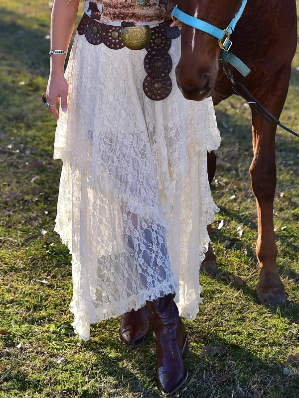 Let Her Be Wild Layered Lace Skirt, Cream