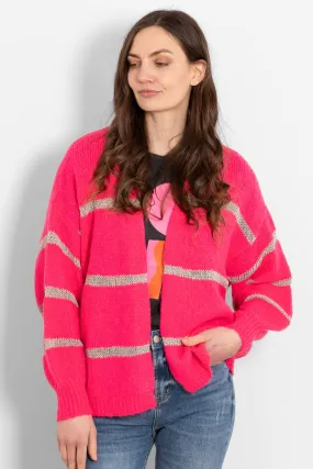 Lucy Wool Blend Cardigan - Neon Pink, Gold/Striped