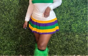 MARDI GRAS PLEATED STRIPED SKIRT (White)