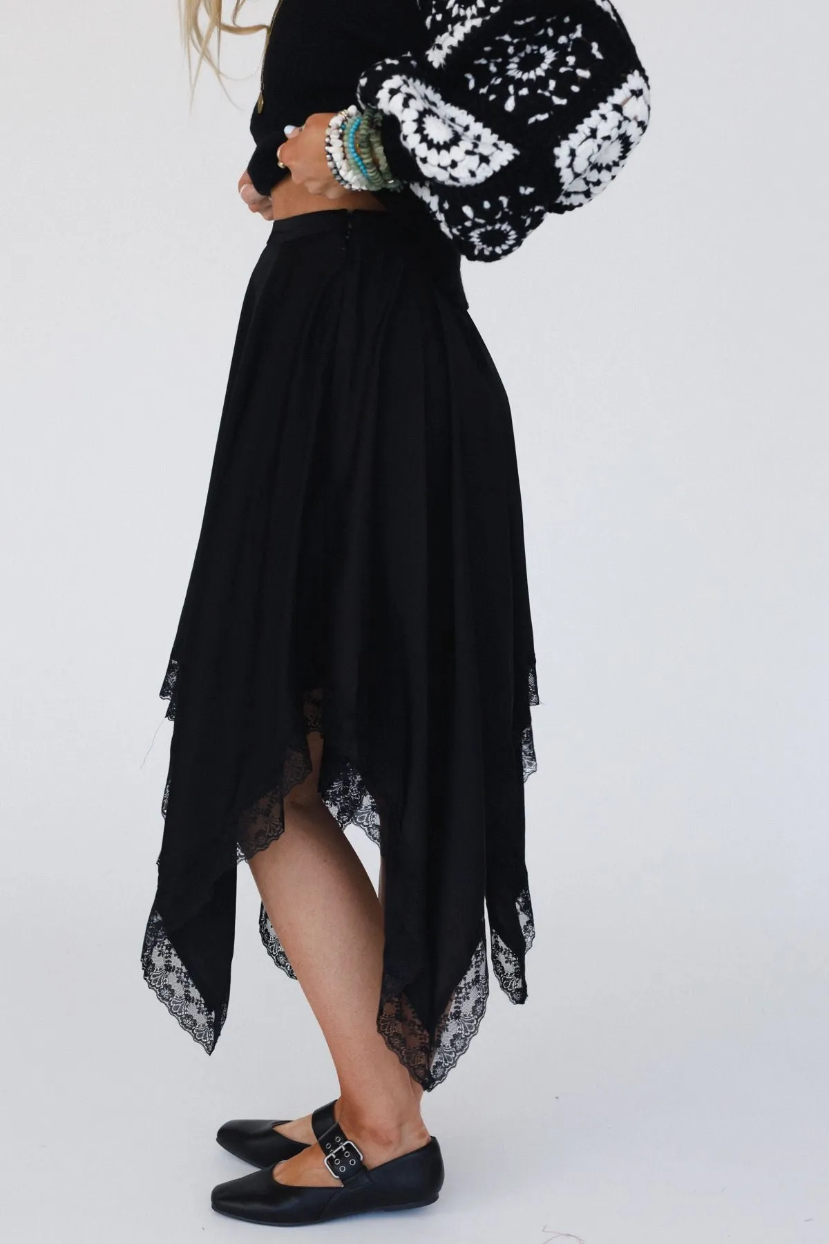 Moonlit Lace Midi Skirt - Black