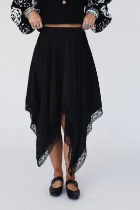 Moonlit Lace Midi Skirt - Black