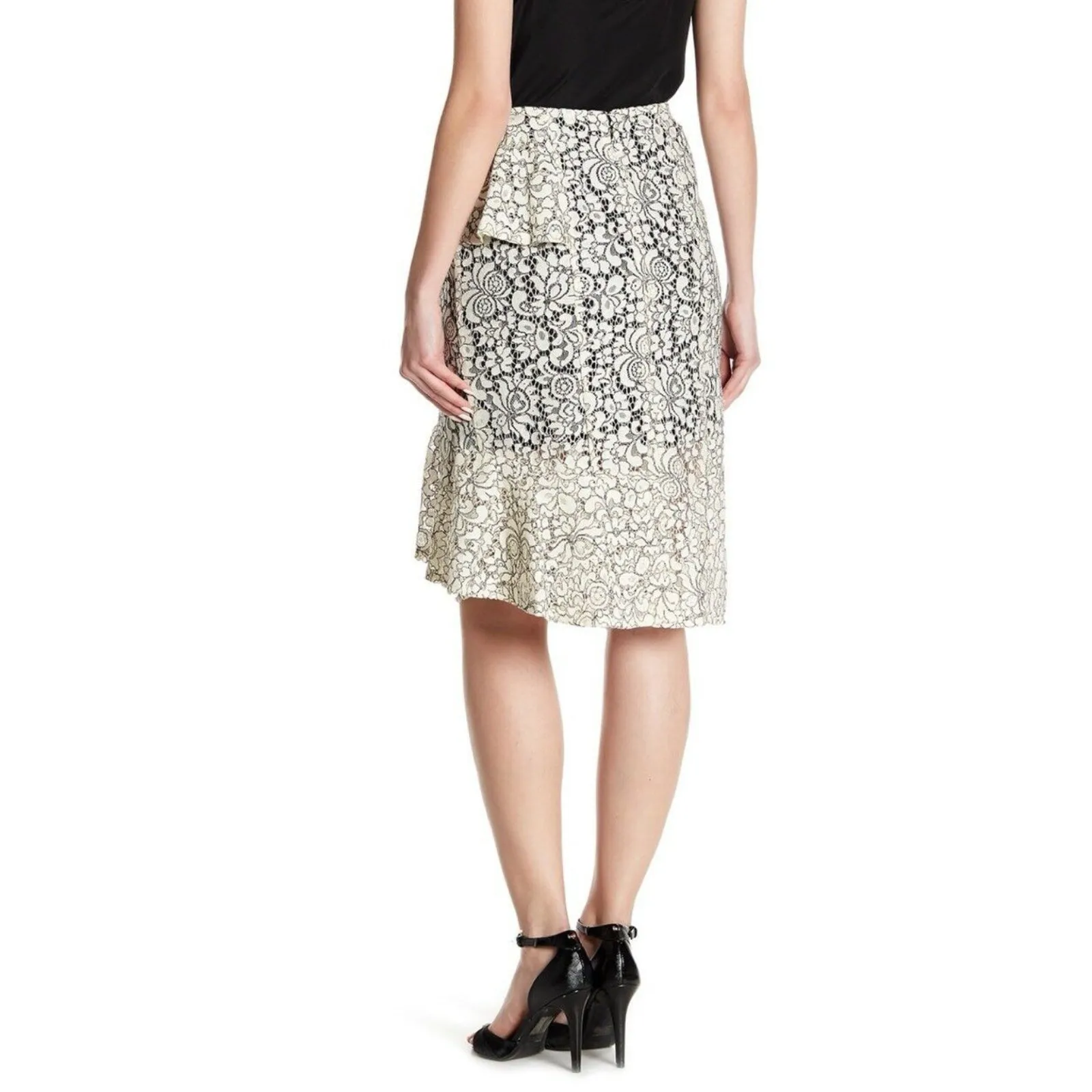 Nanette Lepore Women's Lace Overlay Asymmetrical Ruffle Midi Skirt