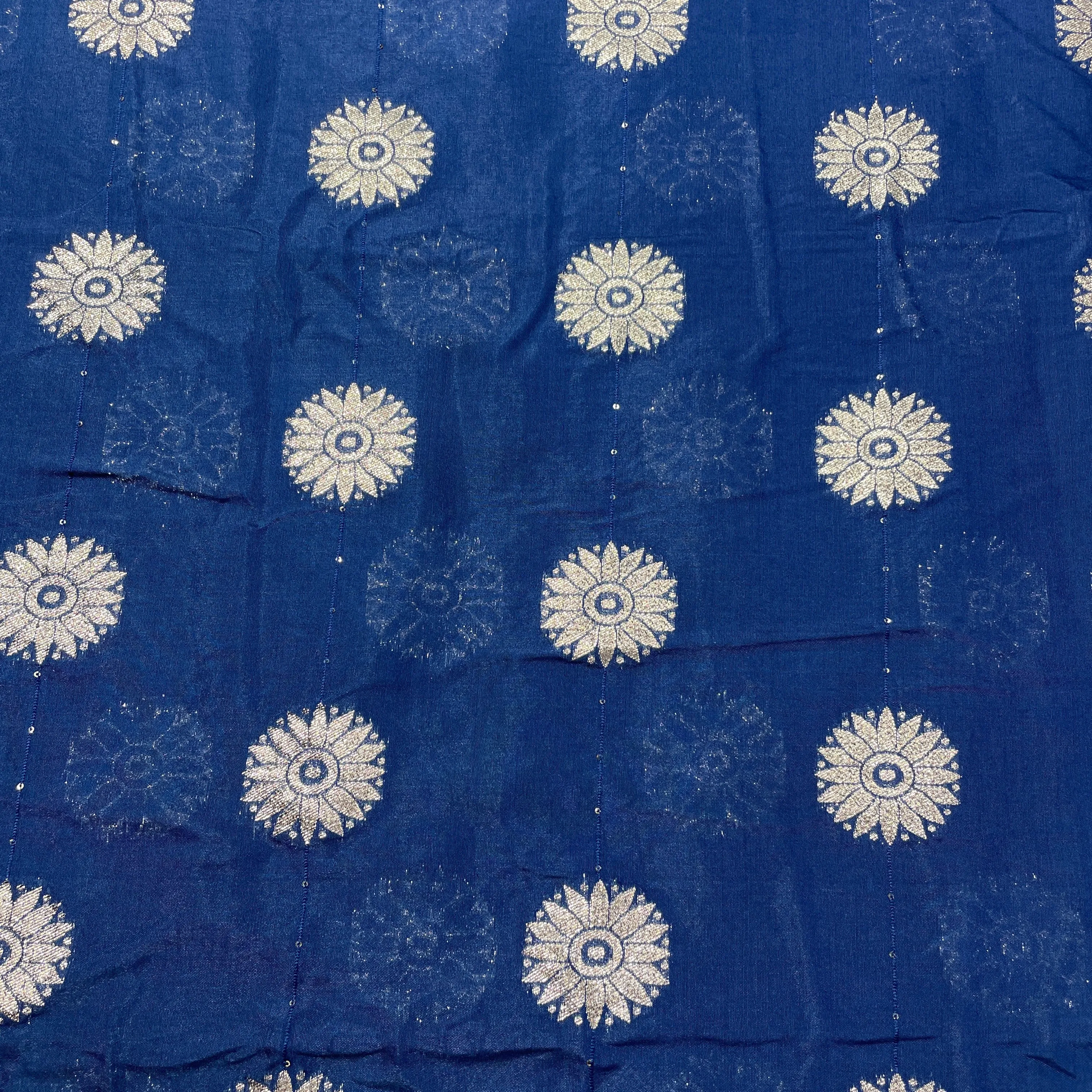 Navy Blue Zari Embroidery Sequins Chanderi Fabric