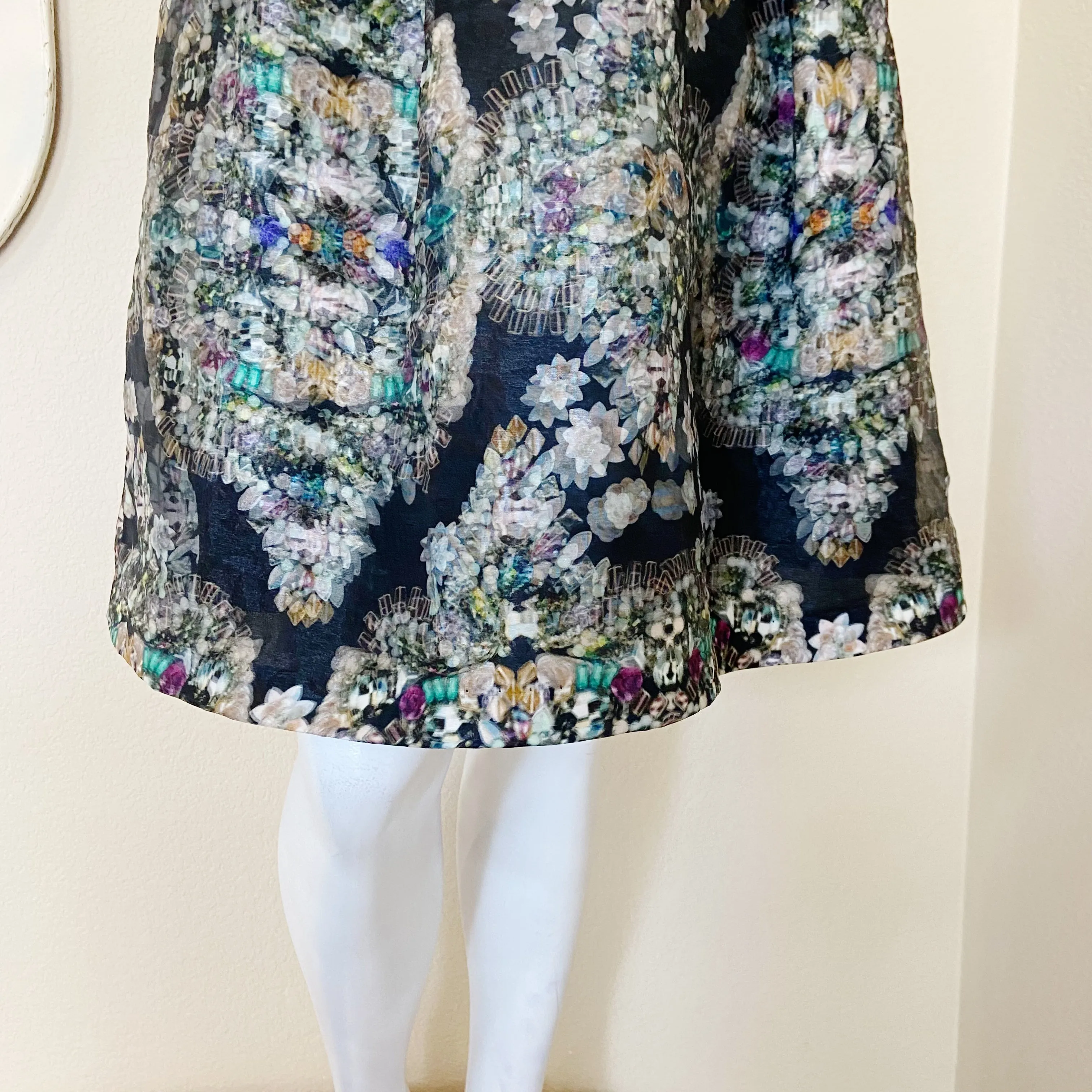 Nicole Miller | Womens Layered 3D Jewel Print Flare Skirt | Size: 4