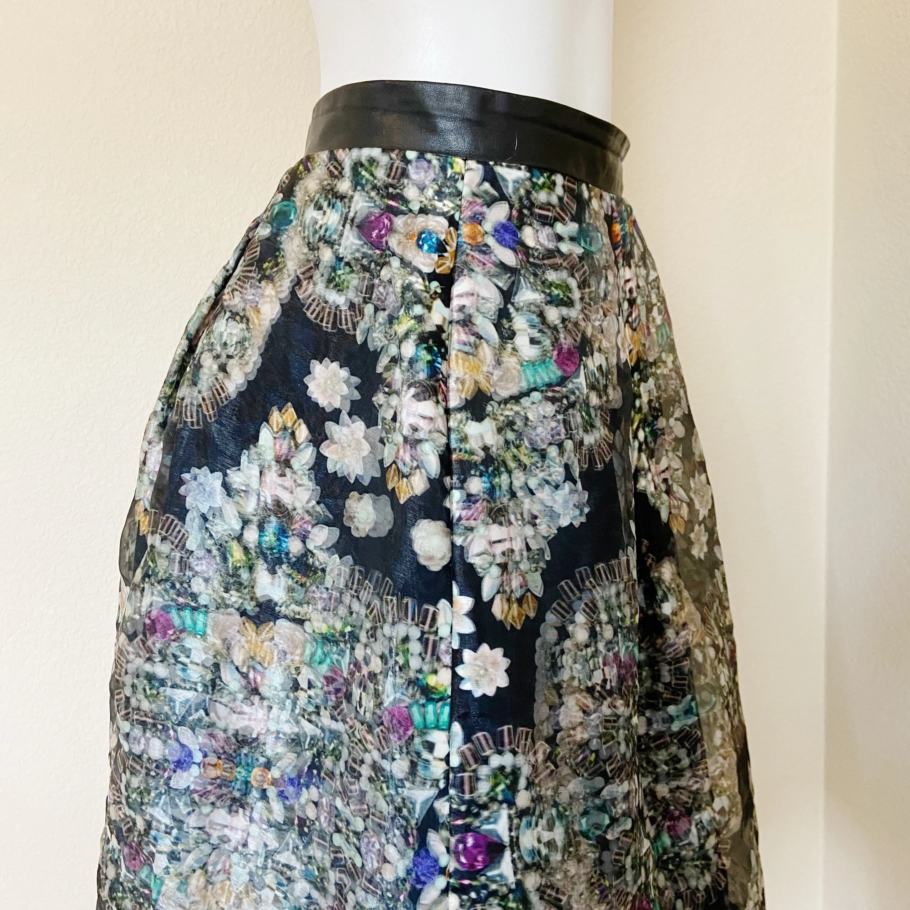 Nicole Miller | Womens Layered 3D Jewel Print Flare Skirt | Size: 4