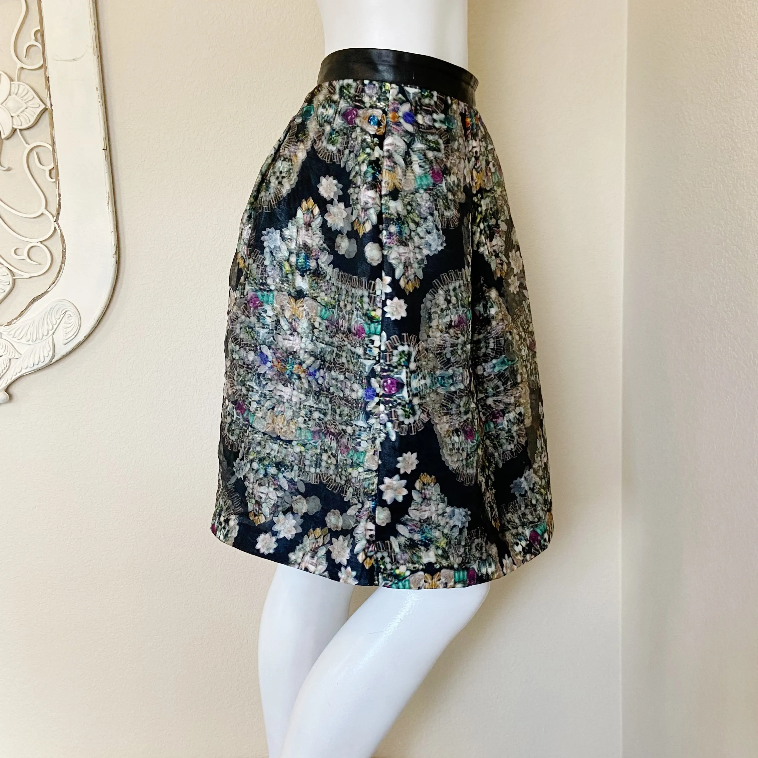 Nicole Miller | Womens Layered 3D Jewel Print Flare Skirt | Size: 4