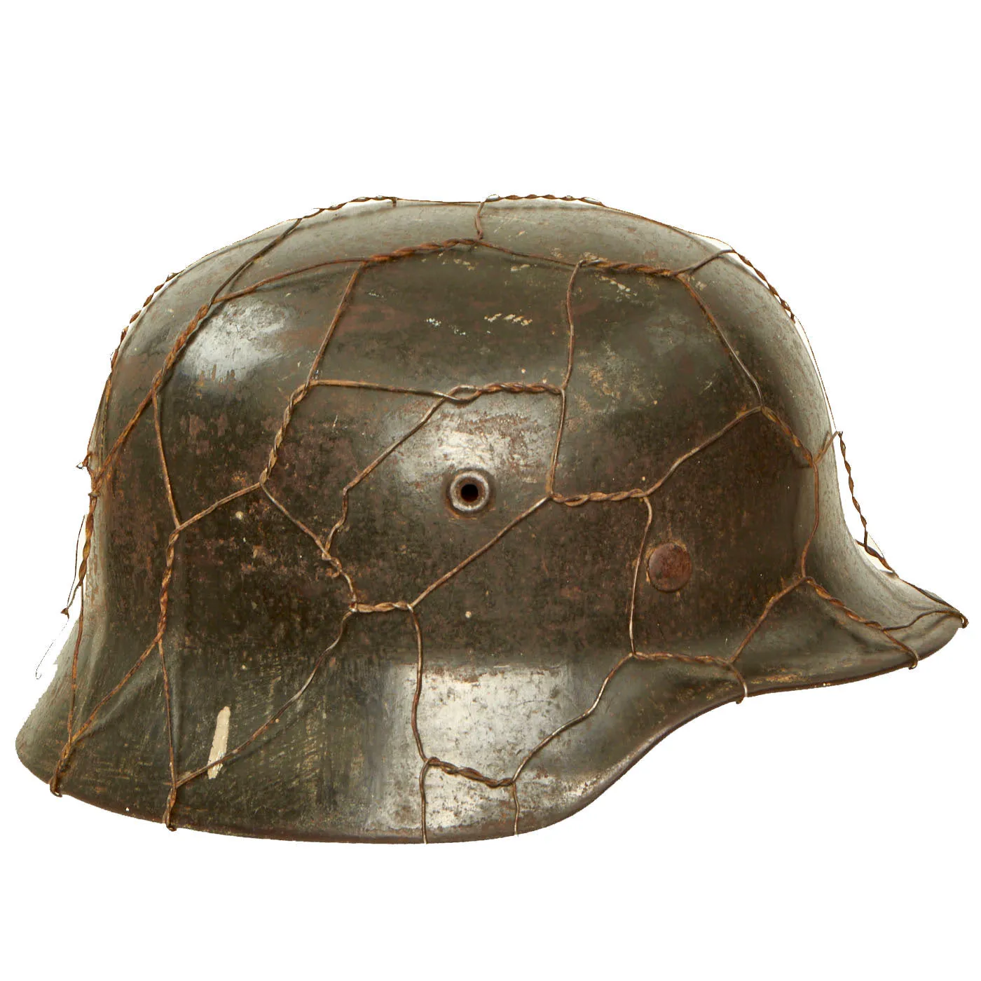 Original German WWII Named Army Heer M40 Single Decal Chicken Wire Helmet with 56cm Liner - EF64