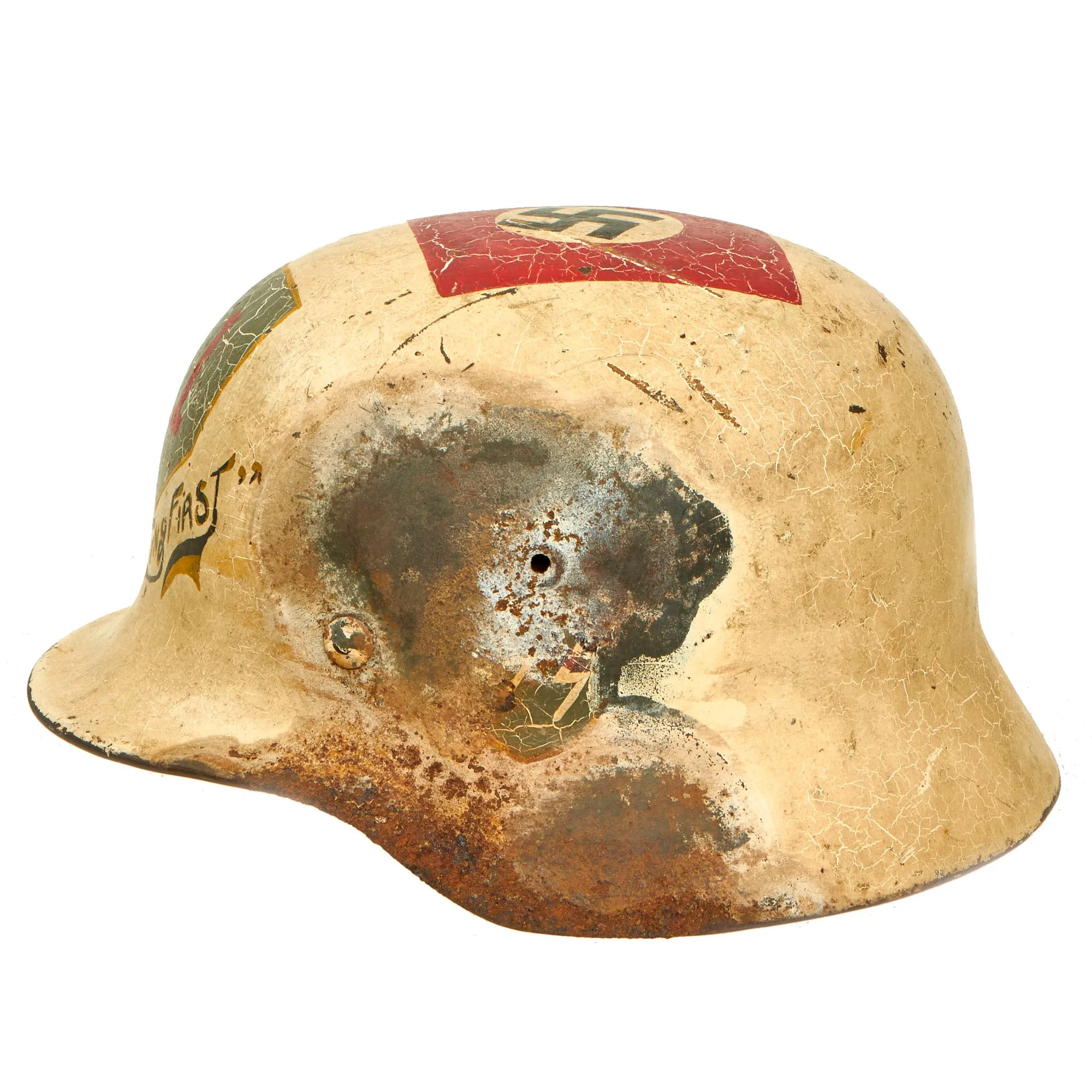 Original WWII USGI Captured 1st Infantry Division "Fighting First" Souvenir Painted German M40 Steel Helmet with Provenance - EF64