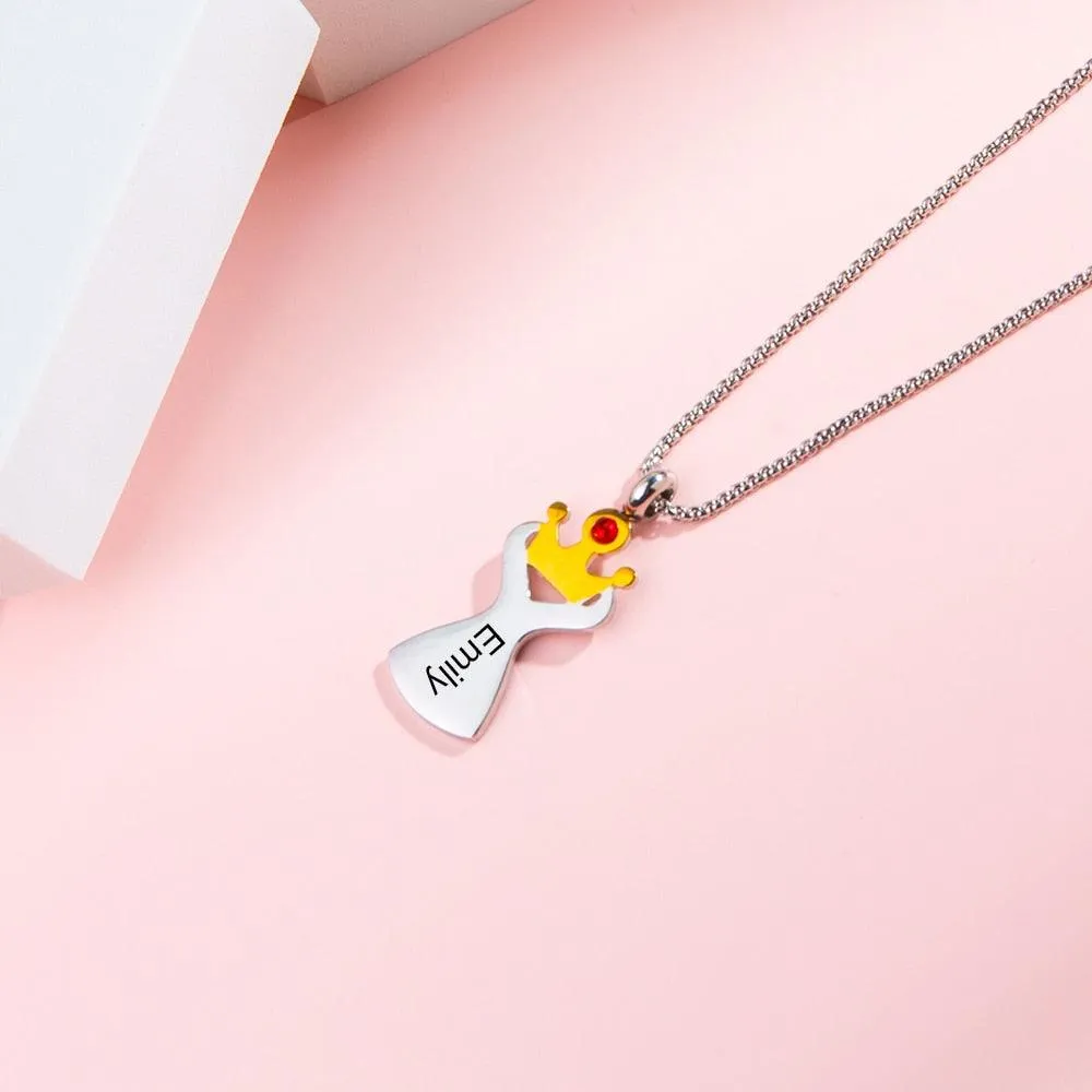 Personalized Crown Pendant Necklace for Women Customized Birthstone With Name Engraving