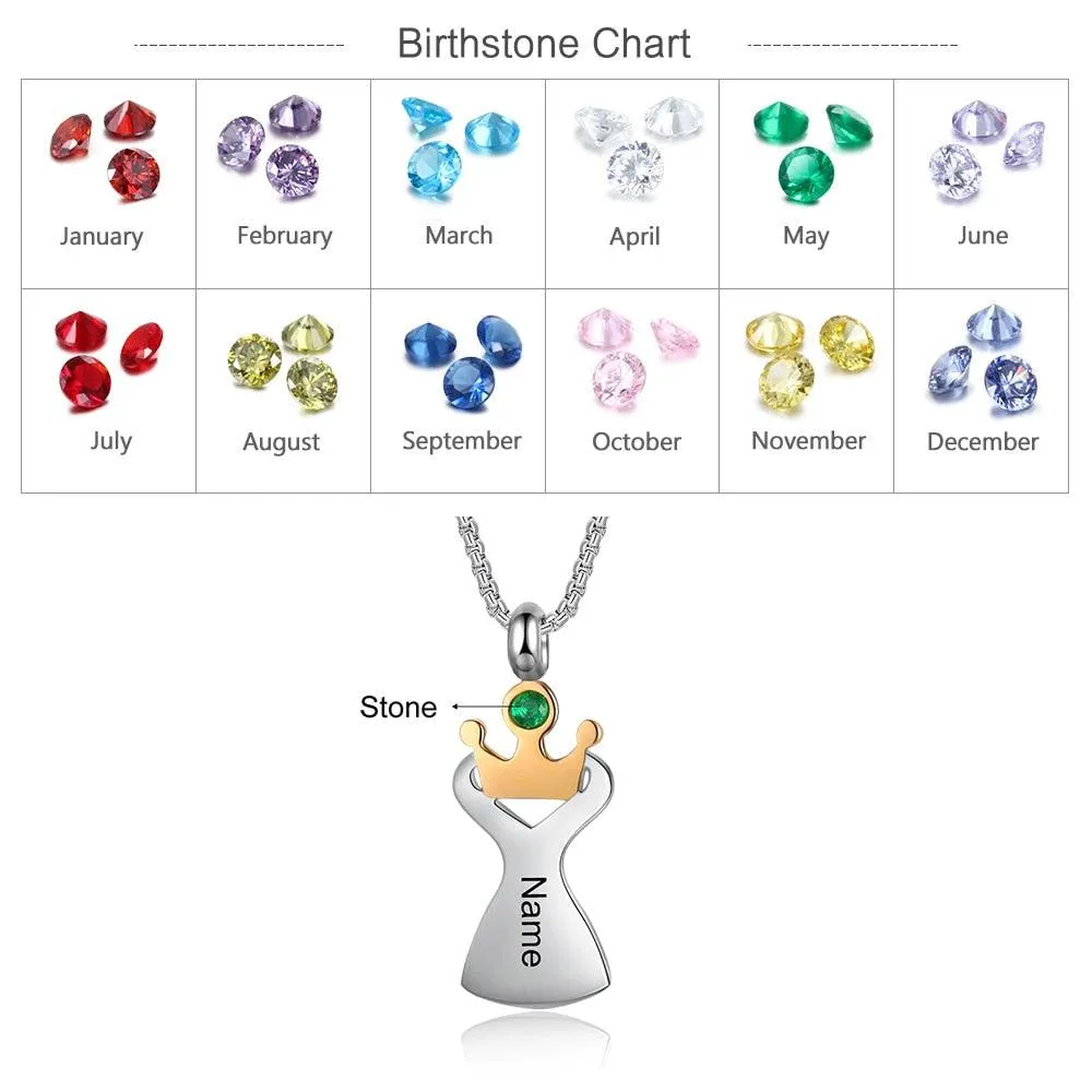 Personalized Crown Pendant Necklace for Women Customized Birthstone With Name Engraving