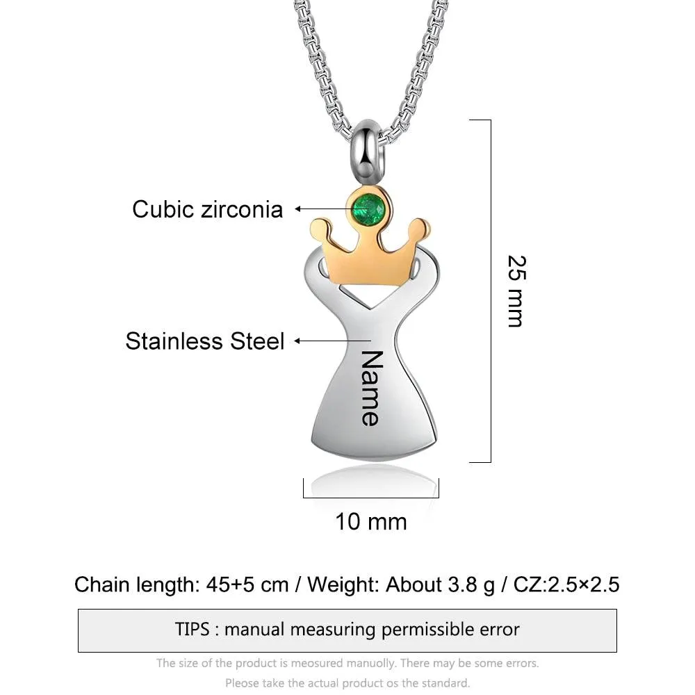 Personalized Crown Pendant Necklace for Women Customized Birthstone With Name Engraving