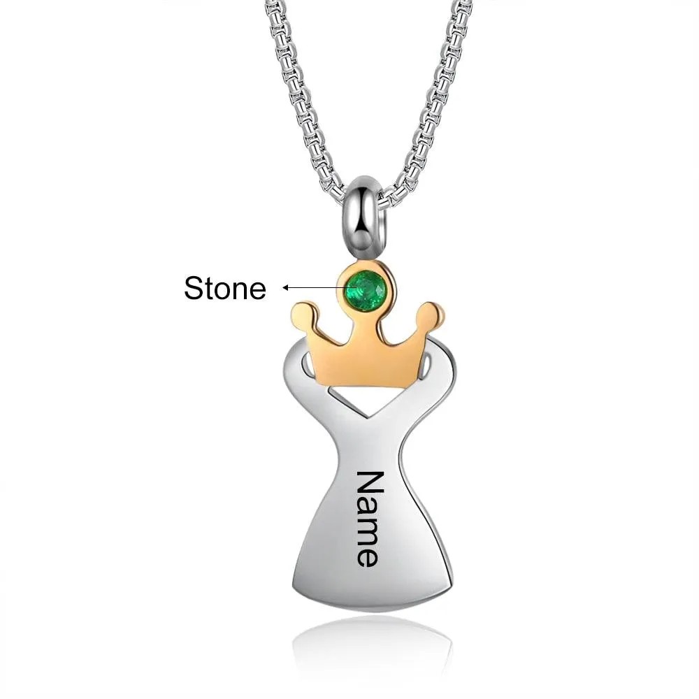 Personalized Crown Pendant Necklace for Women Customized Birthstone With Name Engraving