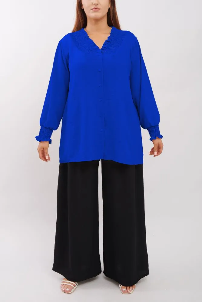 Plain Shirred Cuffs Shirt