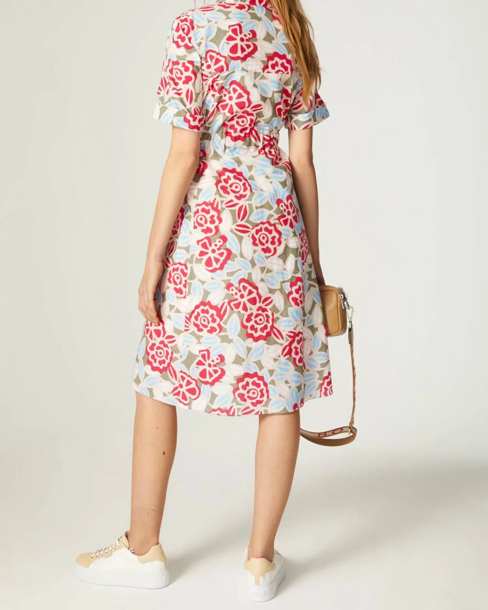 Red and Light Blue Floral Print Adrienne Dress