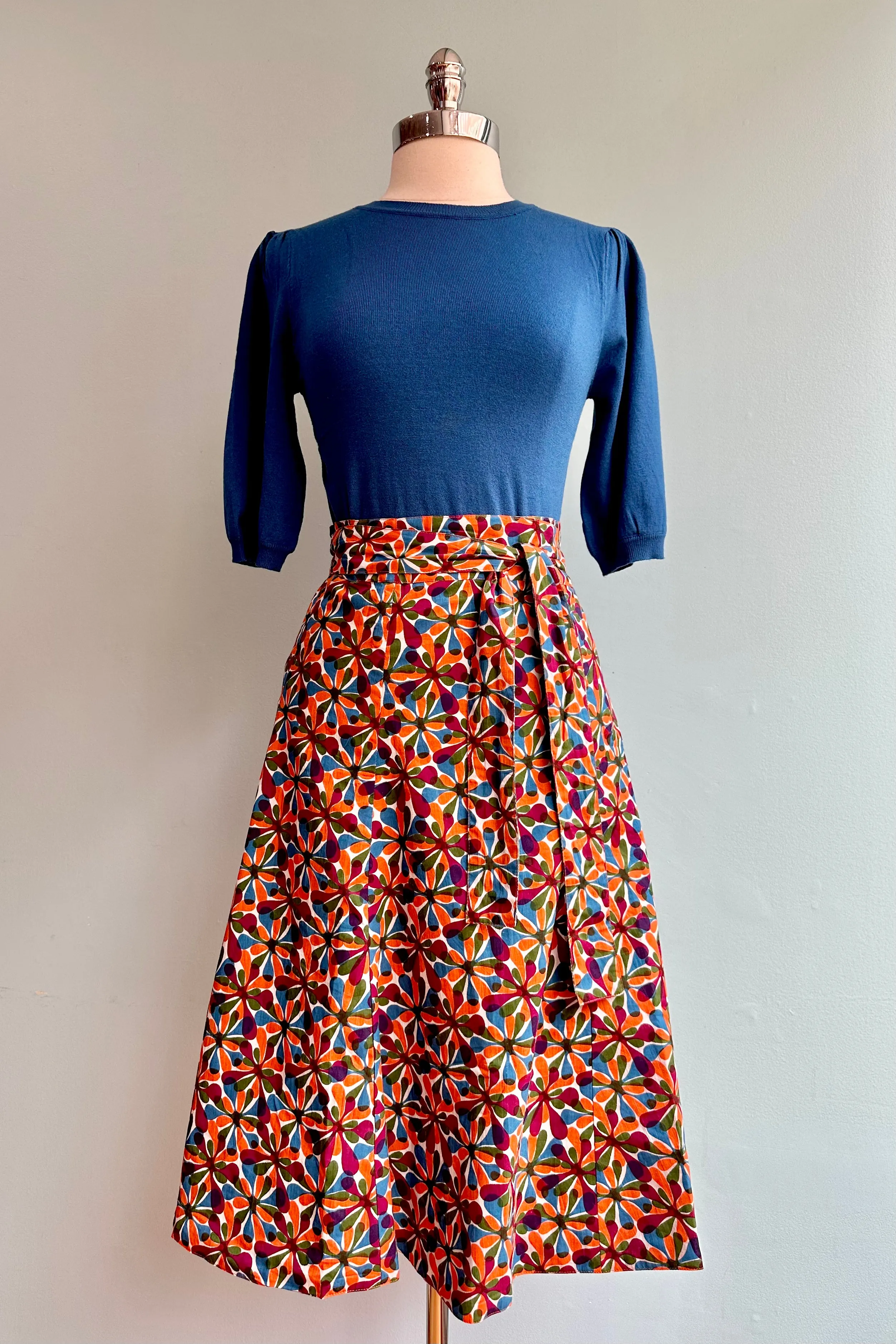 Reversible Wrap Skirt in Teal and Bubble Flowers by Apsara