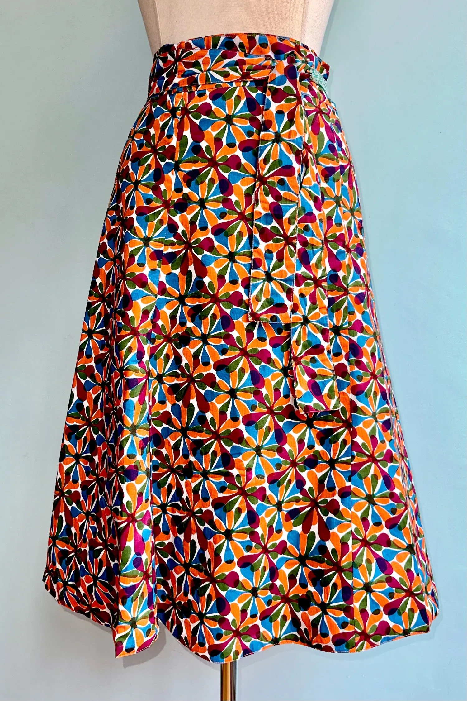Reversible Wrap Skirt in Teal and Bubble Flowers by Apsara