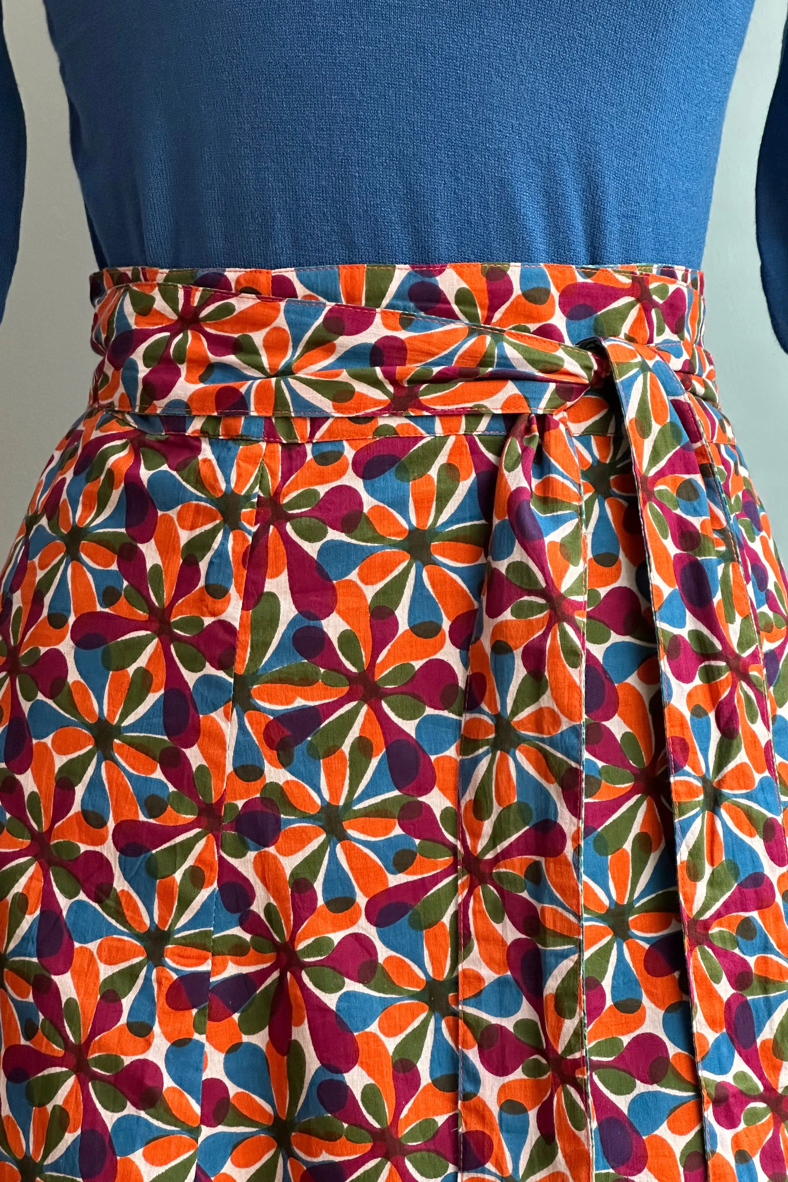Reversible Wrap Skirt in Teal and Bubble Flowers by Apsara