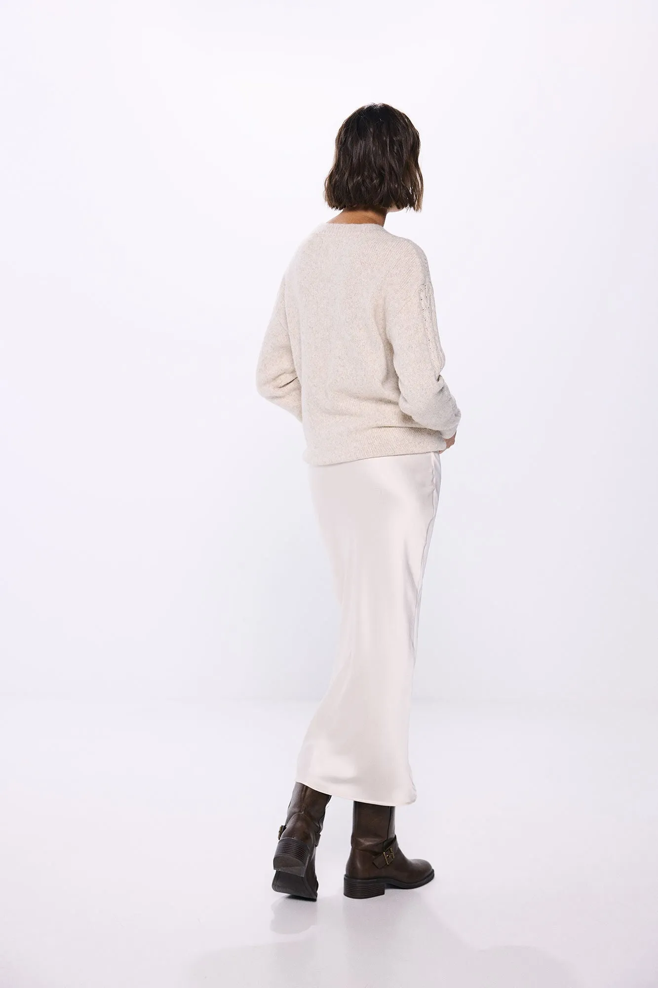 Satin-finish midi skirt