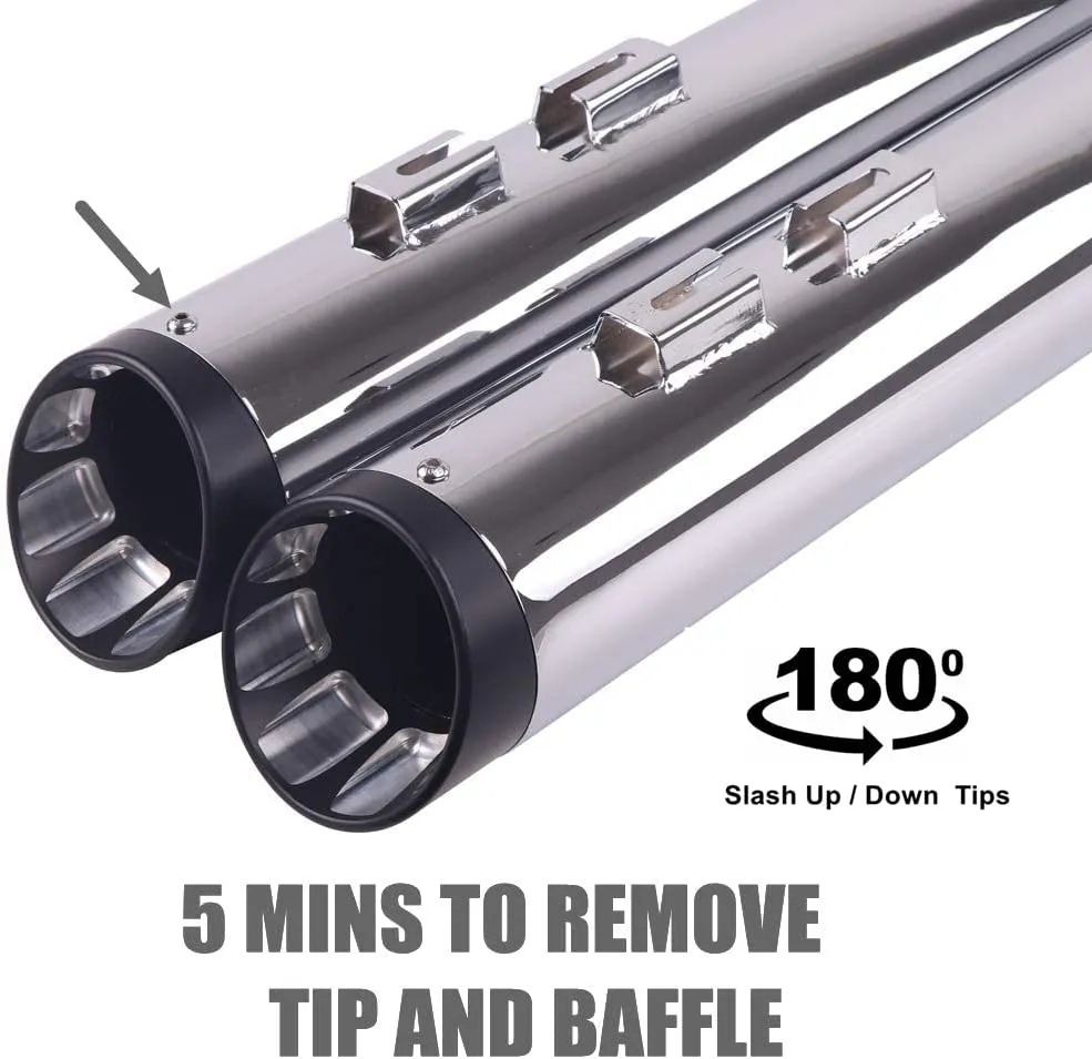 Sharkroad 4.0” Chrome Slip On Mufflers Exhaust for Harley Touring 1995-2016