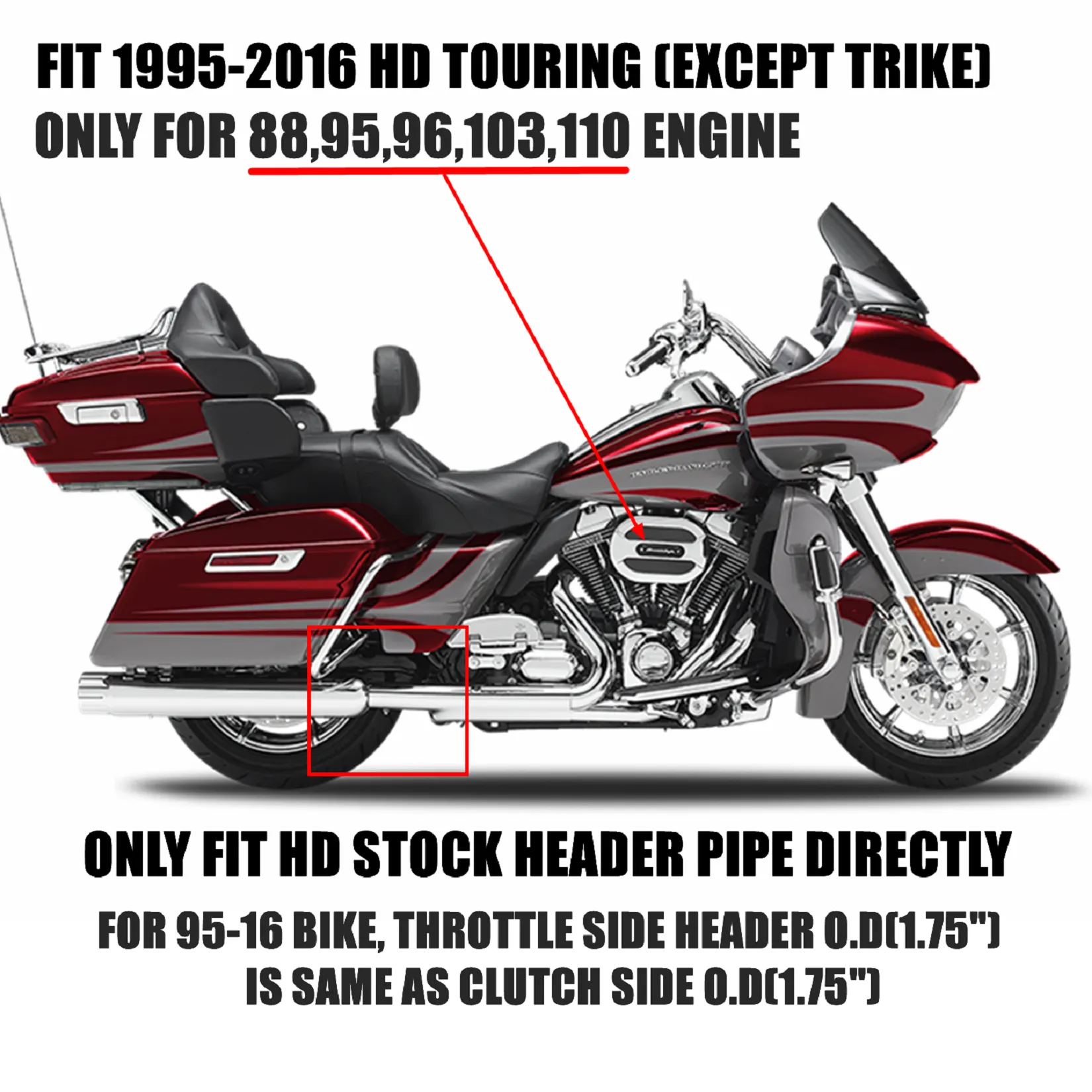 Sharkroad 4.0” Chrome Slip On Mufflers Exhaust for Harley Touring 1995-2016