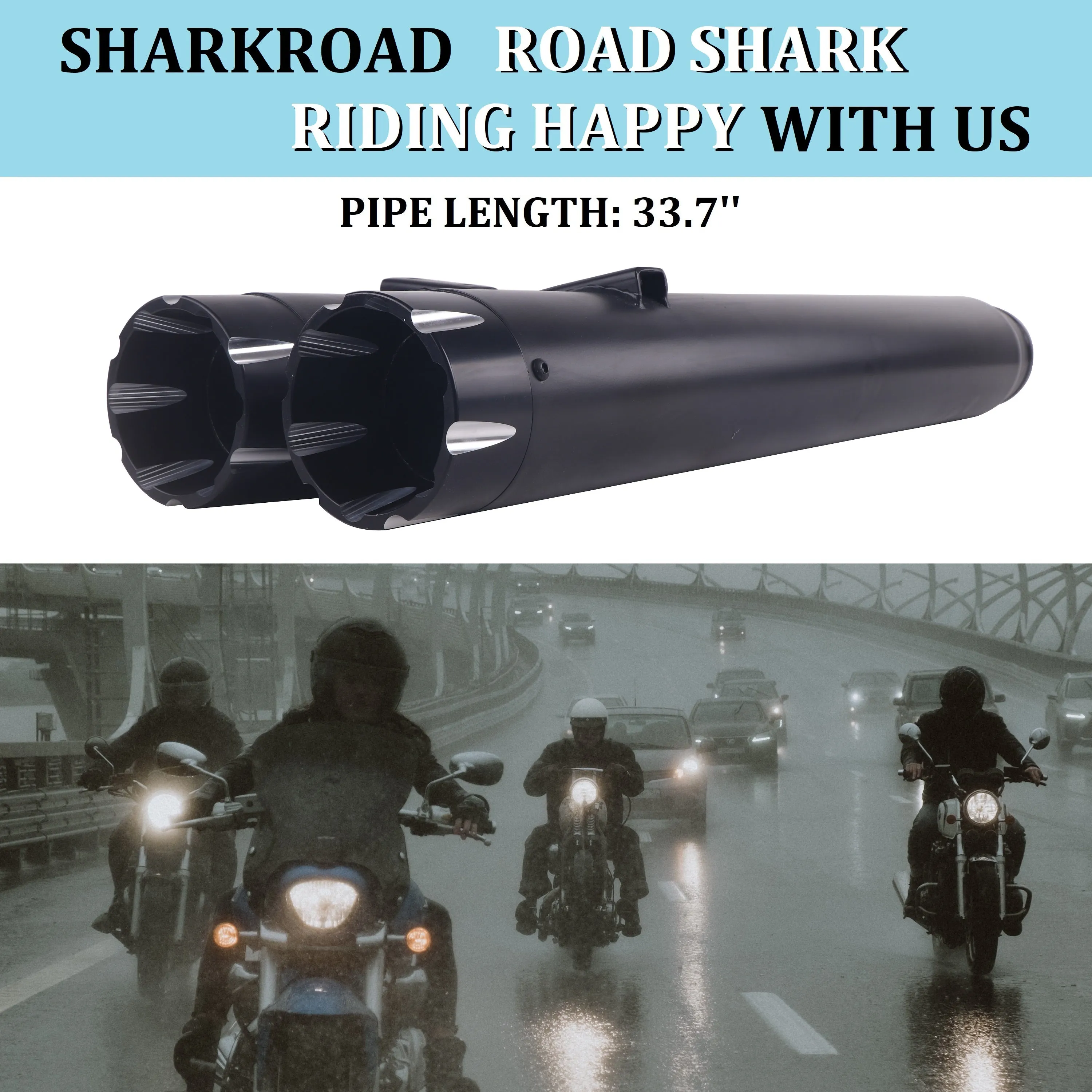 Sharkroad Black 4" Slip On Mufflers Exhaust Pipe for 2014-2023 Indian Touring