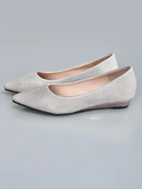 Shimmery Pointed Pumps - Beige