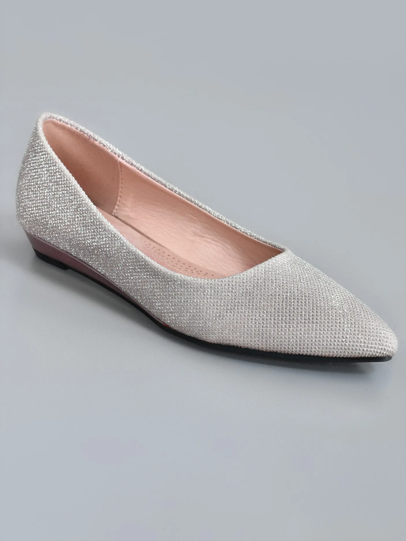 Shimmery Pointed Pumps - Beige