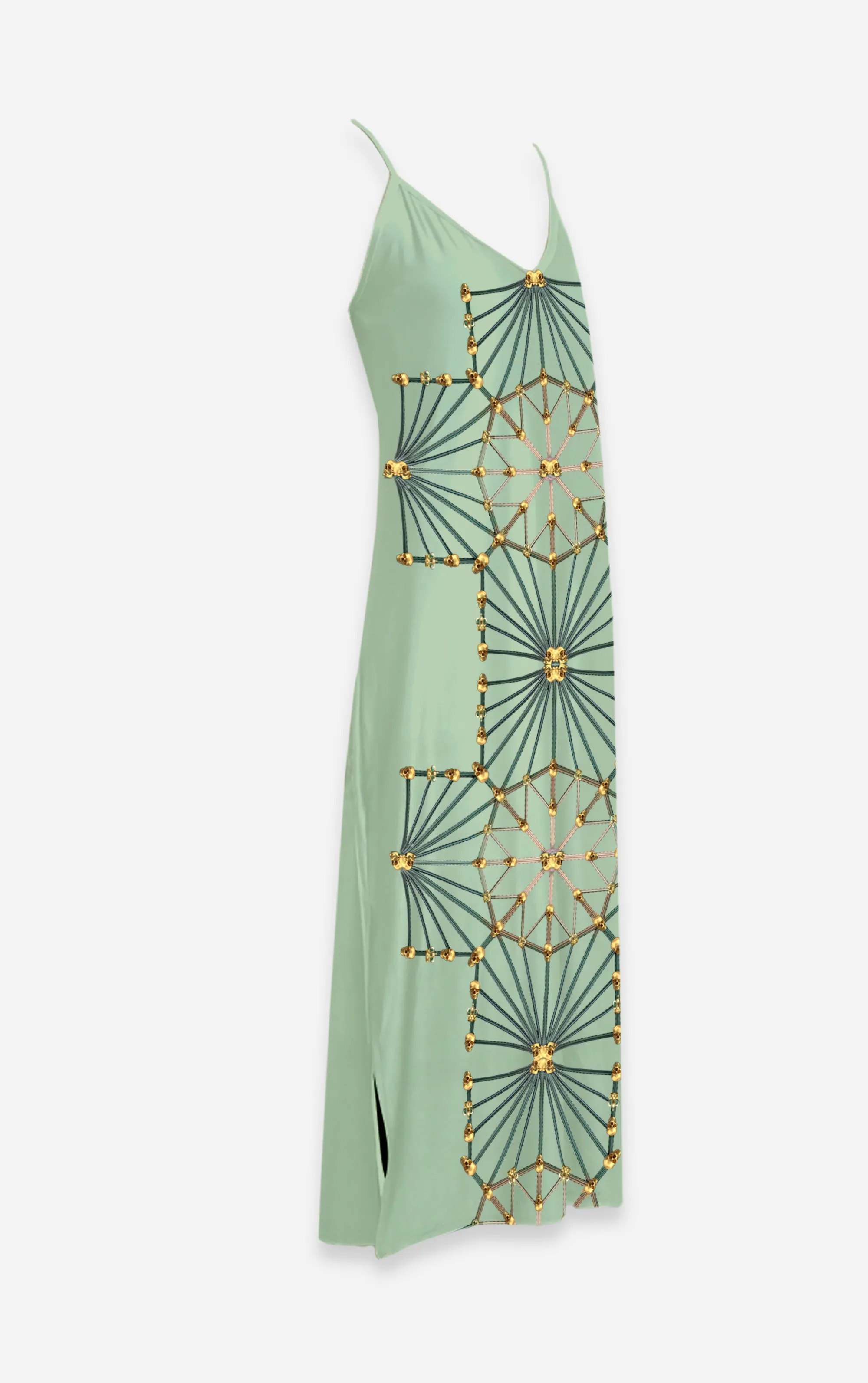 Skull Cathedral- French Gothic V Neck Slip Dress in Pastel Blue- Le Leanian™