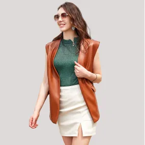 Sleeveless Faux Leather Loose Short Vest
