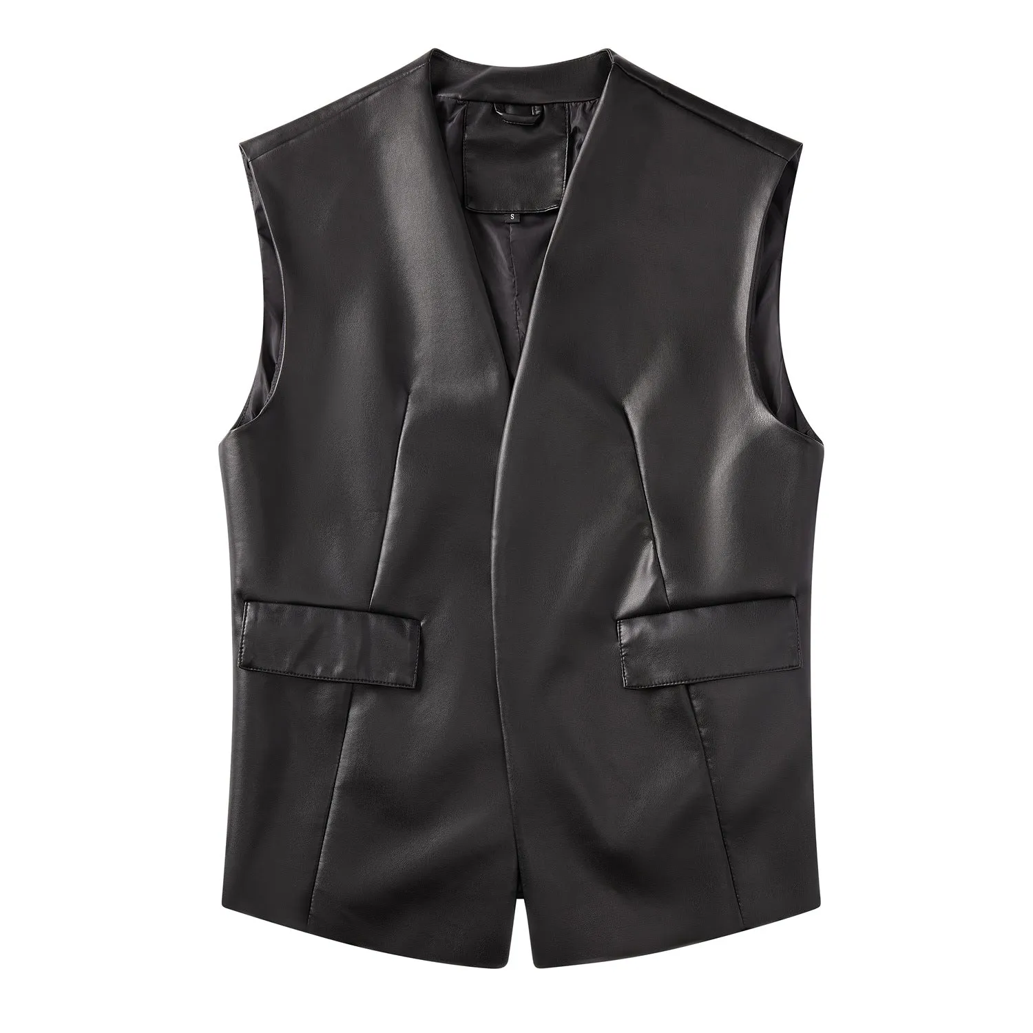 Sleeveless Faux Leather Loose Short Vest