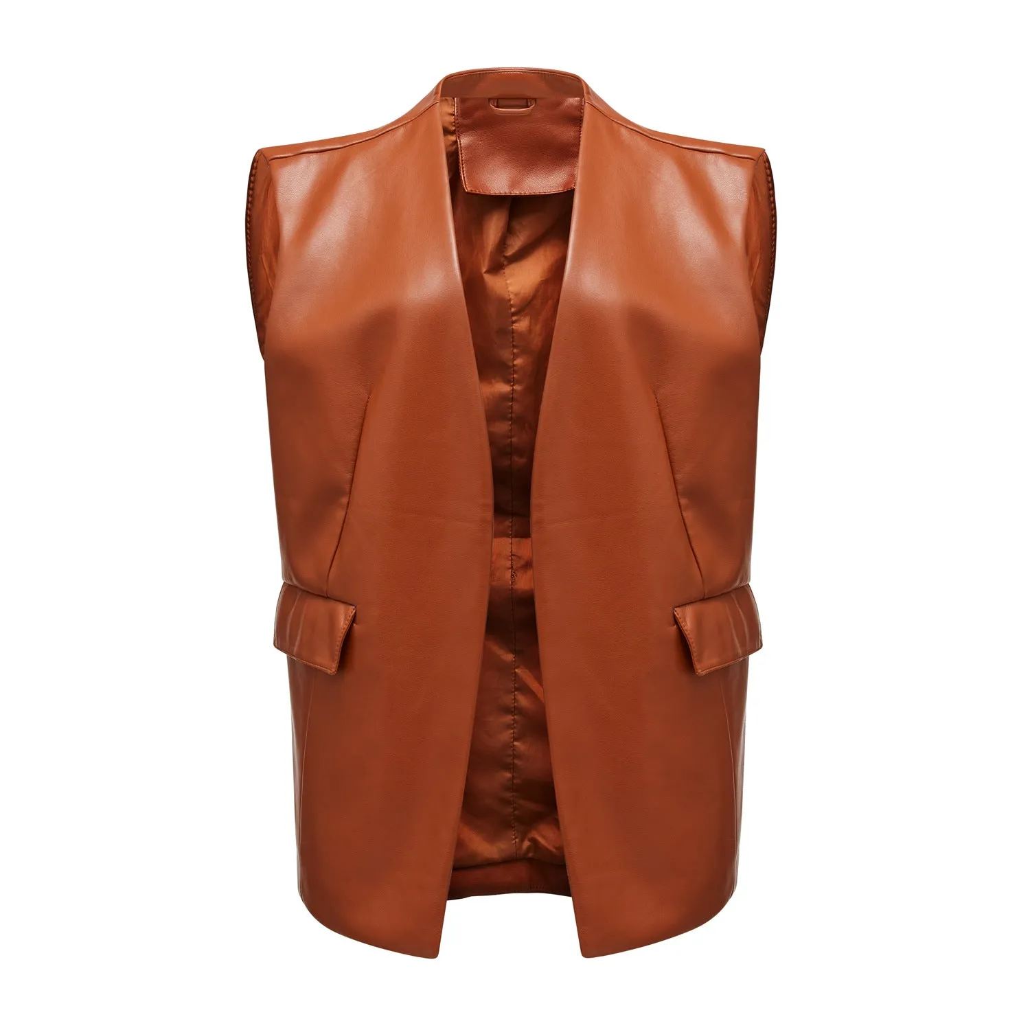 Sleeveless Faux Leather Loose Short Vest