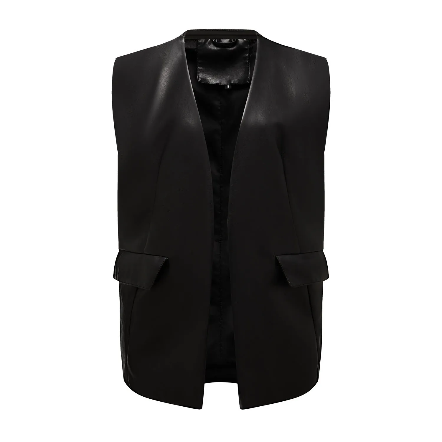 Sleeveless Faux Leather Loose Short Vest