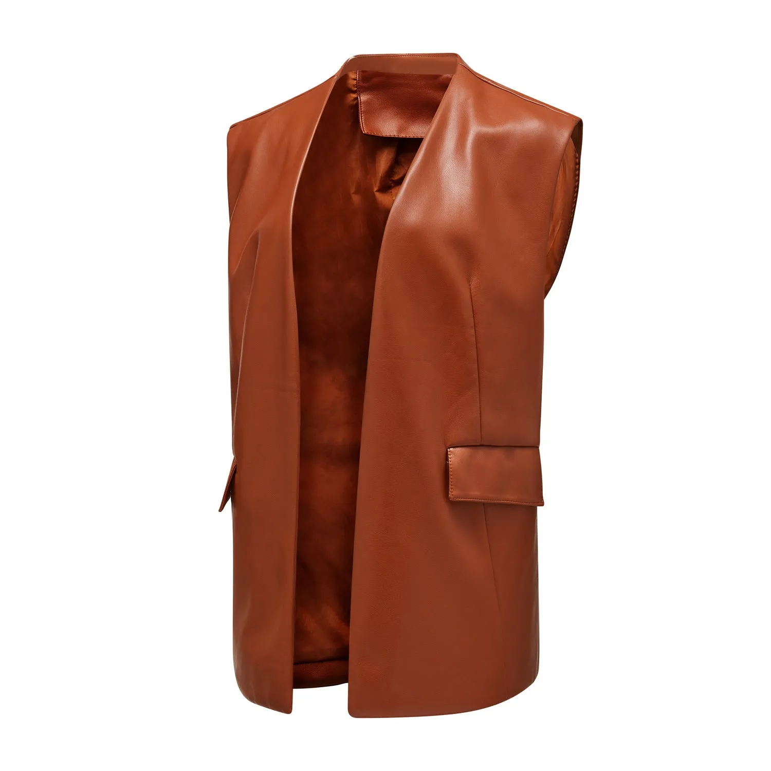 Sleeveless Faux Leather Loose Short Vest