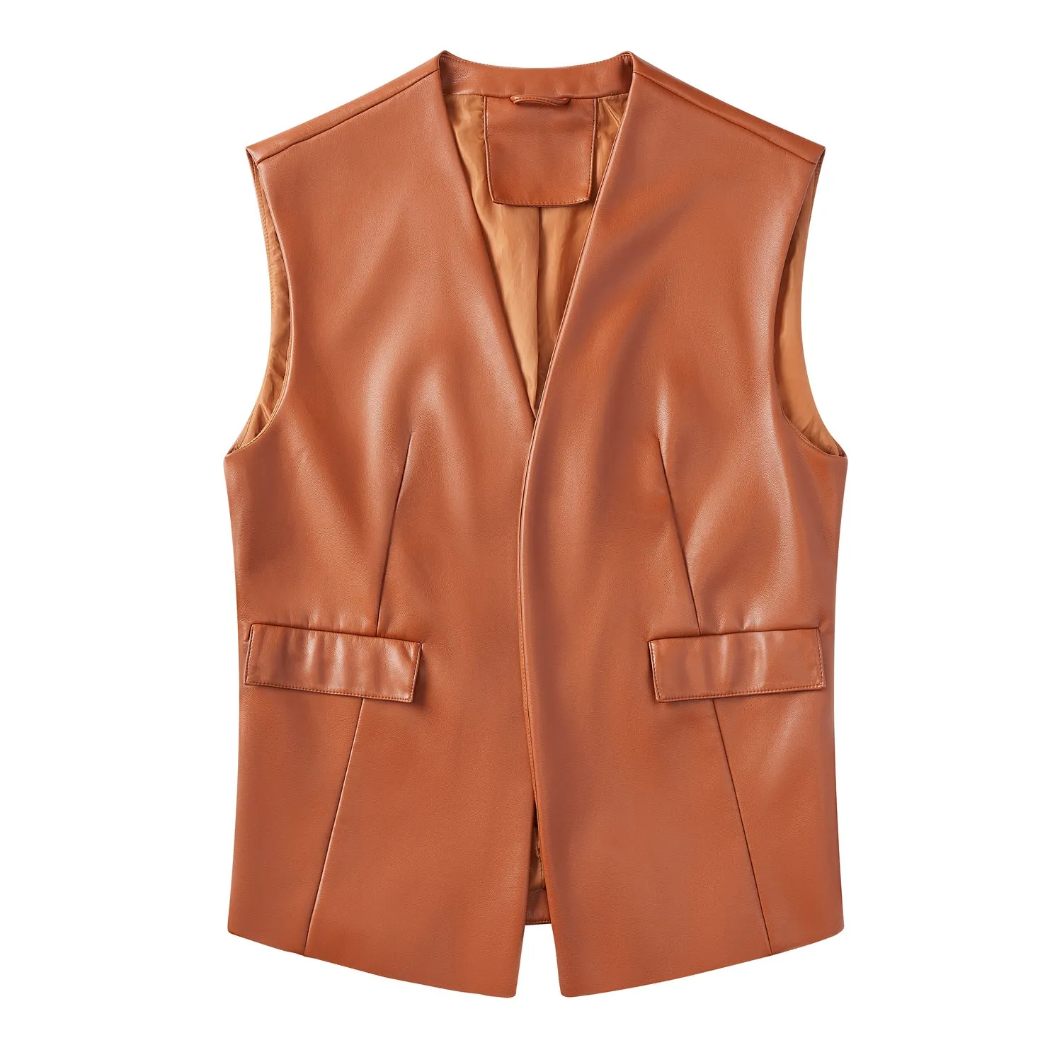 Sleeveless Faux Leather Loose Short Vest