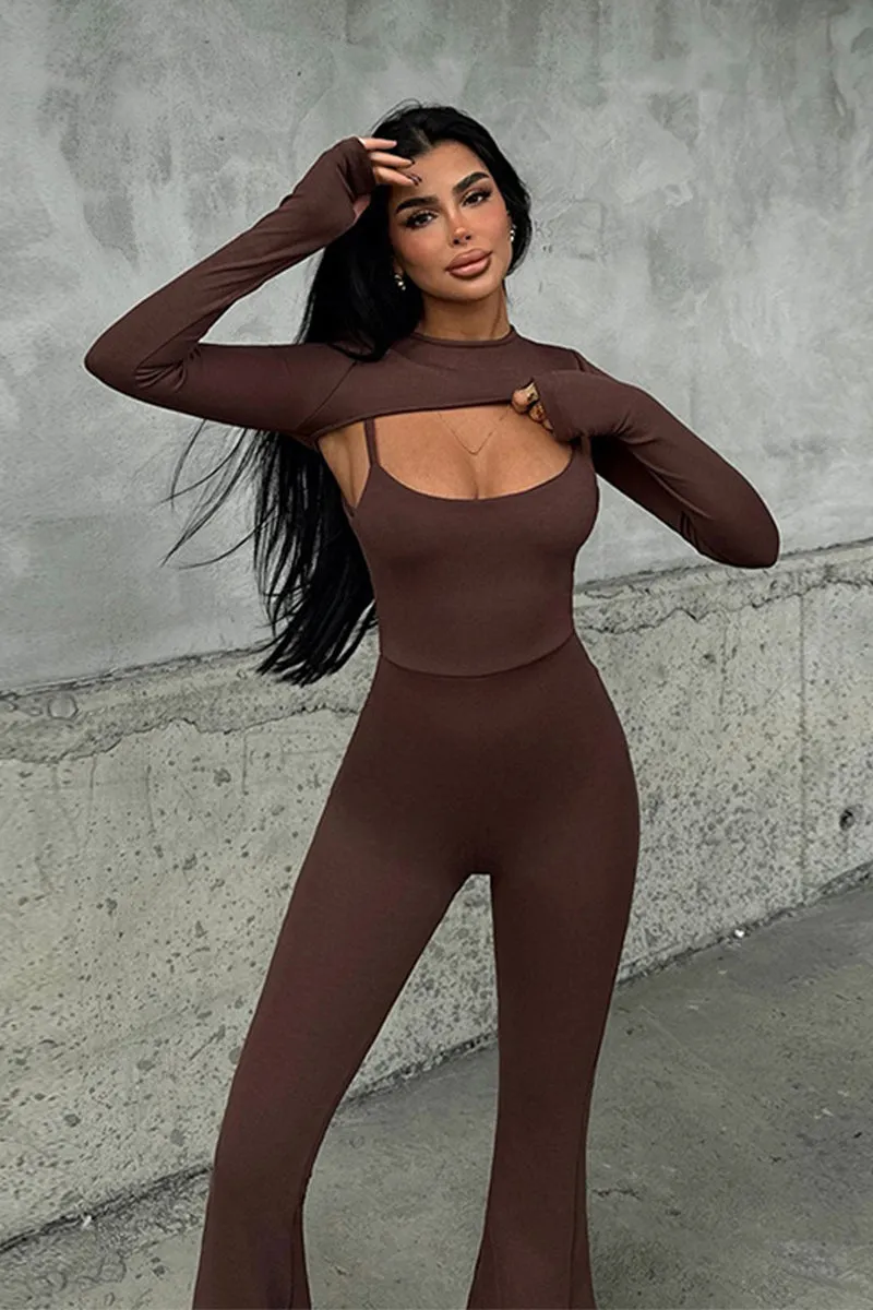 Solid Hollow Jumpsuits And Long Sleeve Shawl