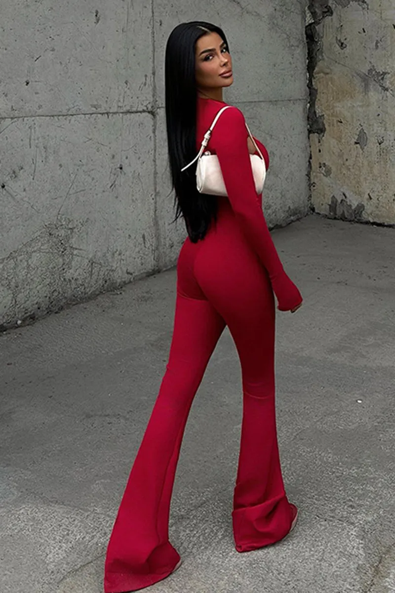 Solid Hollow Jumpsuits And Long Sleeve Shawl