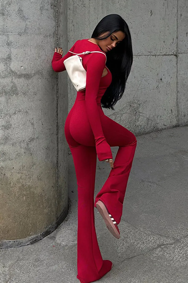 Solid Hollow Jumpsuits And Long Sleeve Shawl