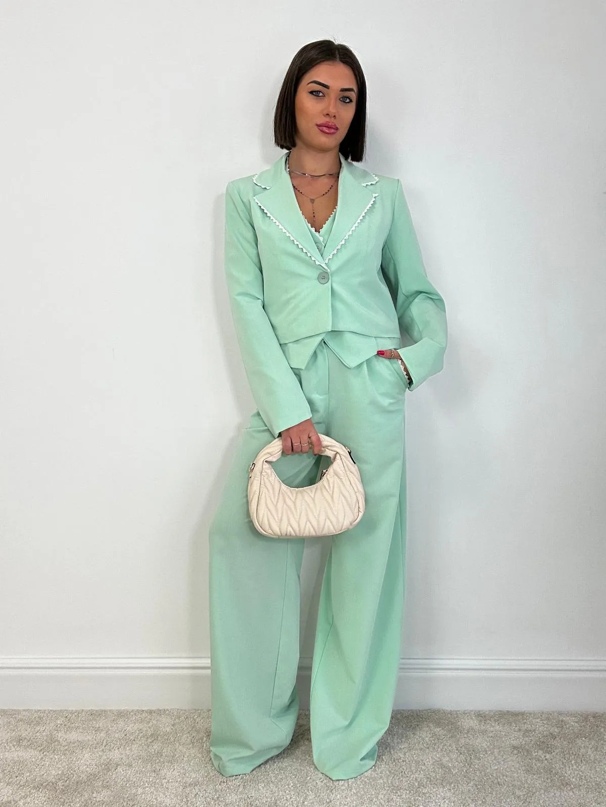 Tailleur Havana (Blazer Crop   Gilet   Pantalone) Verde Acqua