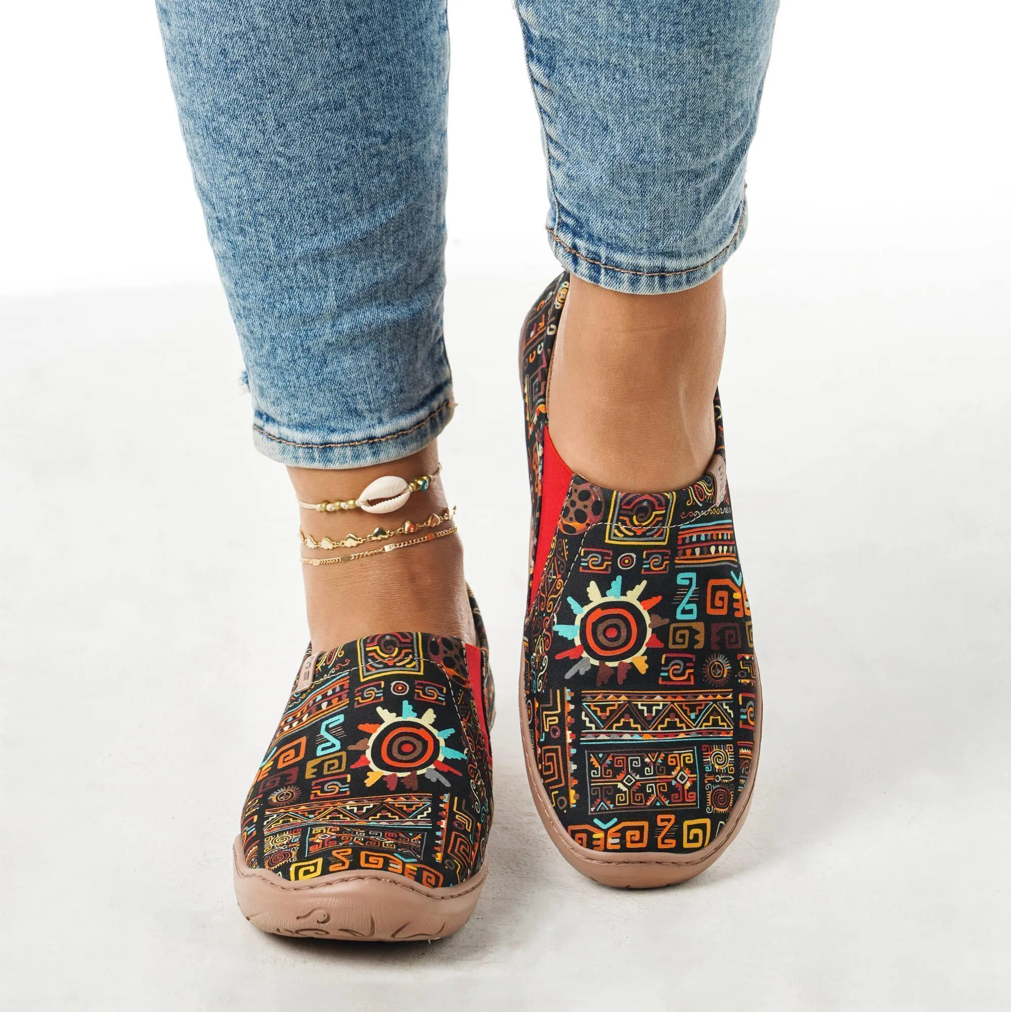 Tribal Glow Women's Slip-On Shoes Painted Canvas Sneakers
