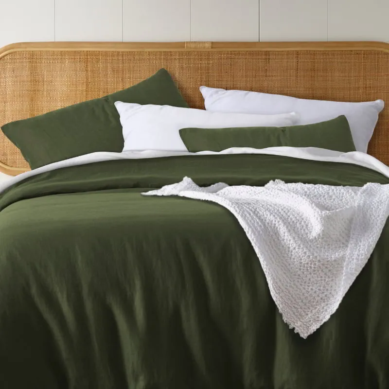 Vintage Design French Linen Olive Quilt Cover Set