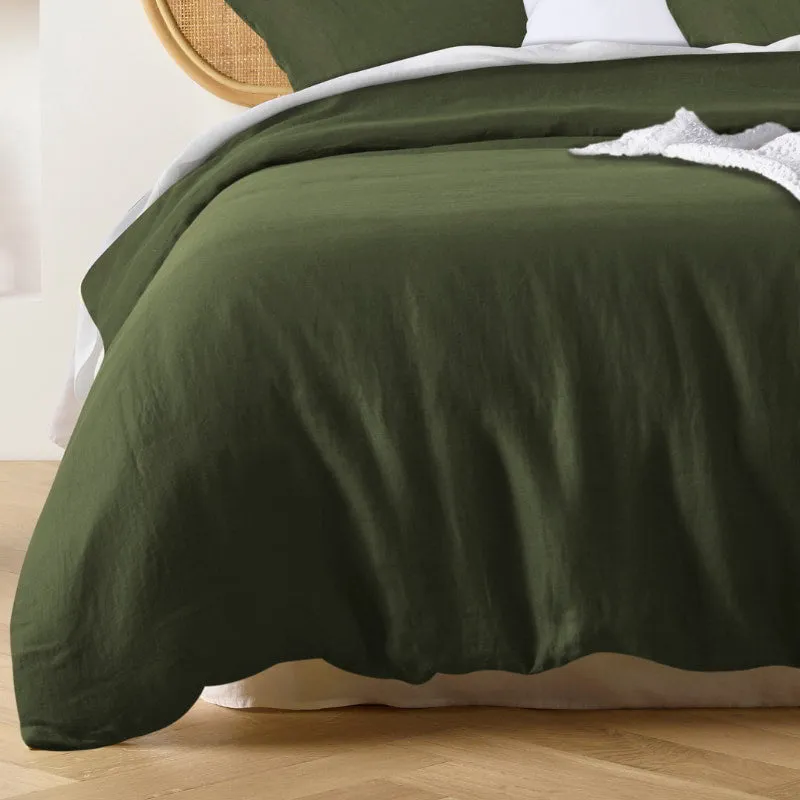 Vintage Design French Linen Olive Quilt Cover Set
