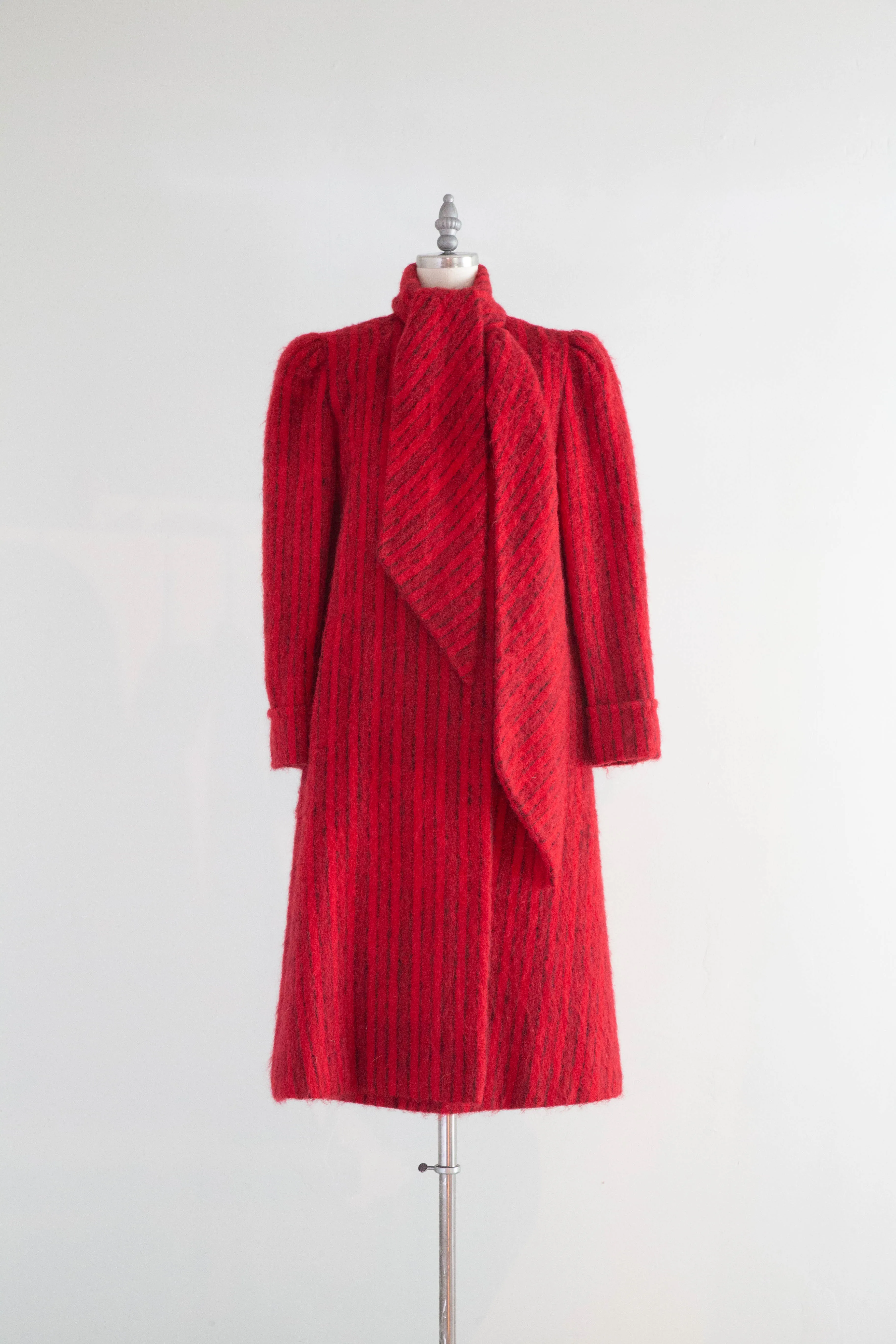 Vintage Pauline Trigere Lipstick Red Mohair Swing Style Coat / Medium