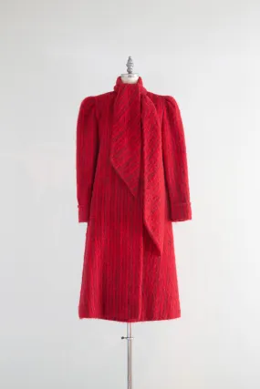 Vintage Pauline Trigere Lipstick Red Mohair Swing Style Coat / Medium