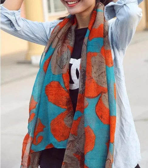 Winter Flower Printed Women's Cotton Scarf